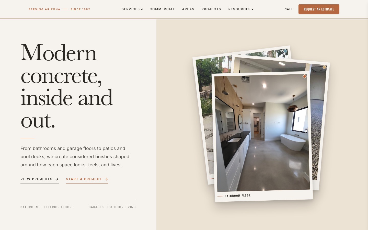Carefree Stone homepage: Arizona concrete coatings with a request-an-estimate path